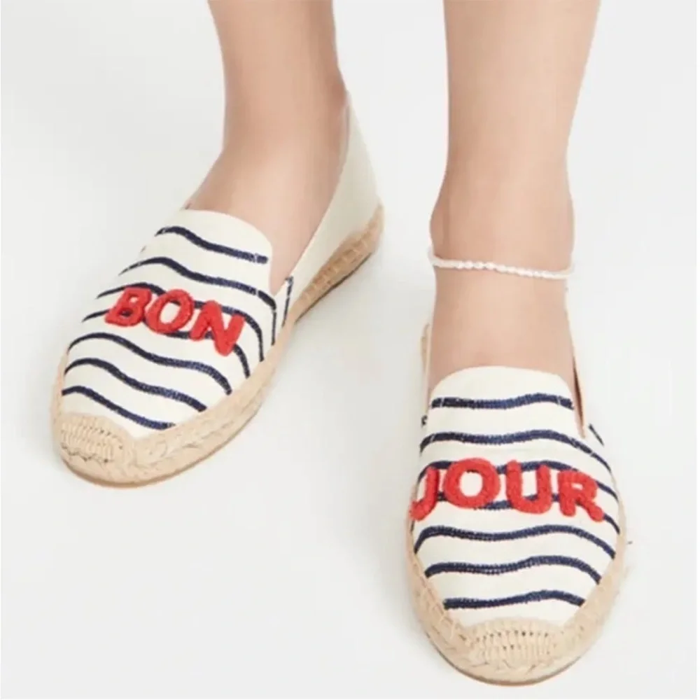 NEW SOLUDOS Bonjour Natural Navy Stripe Espadrilles Size 6